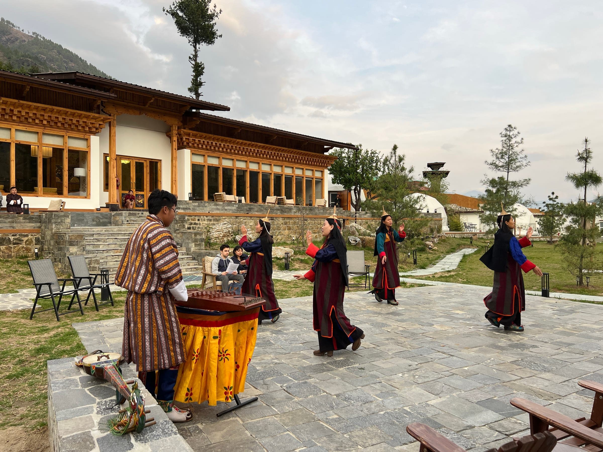 Masked Bhutanese cultural dance performed in traditional dress